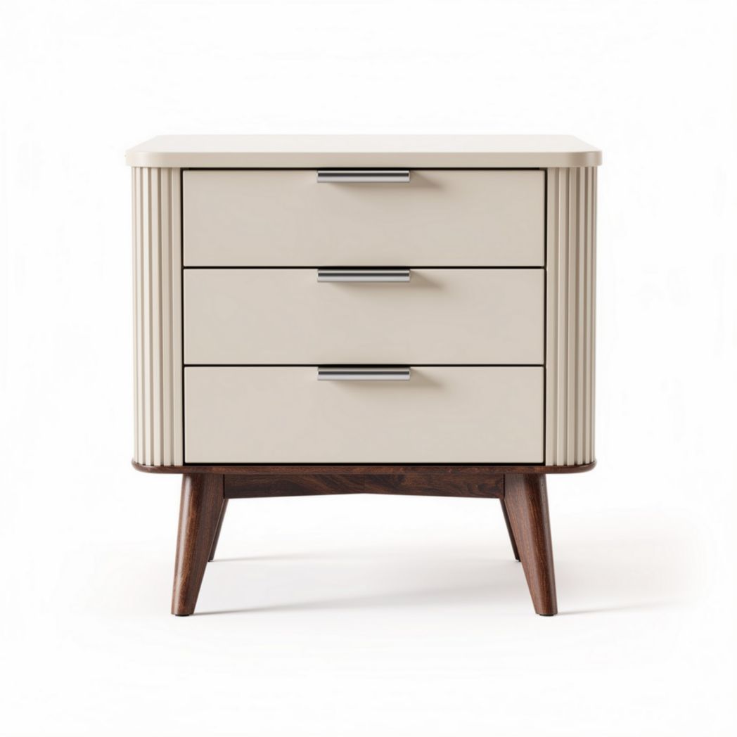 nachtkastje met drie lades van hout in beige met een afmeting van 60 x 40 x 50cm
