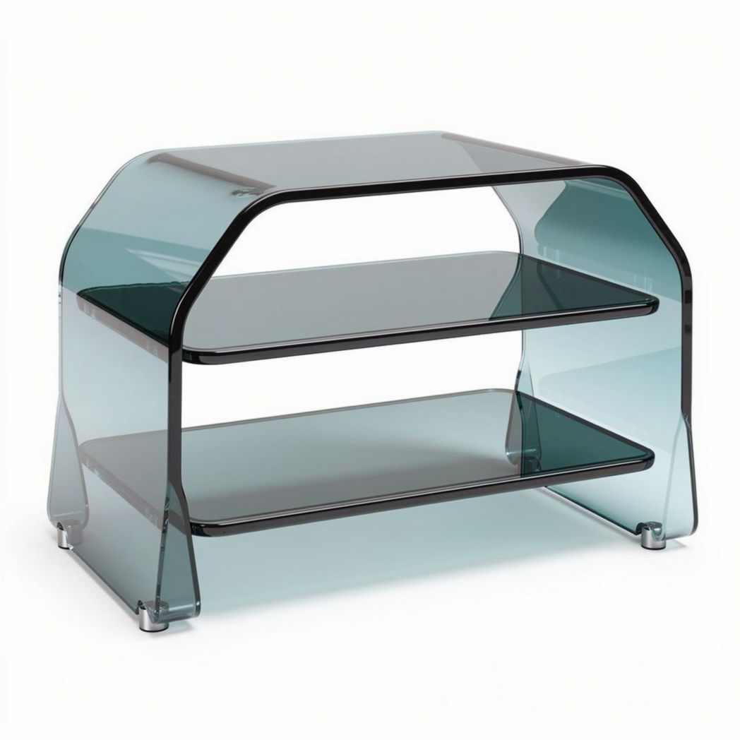 Glazen tv-meubel met twee planken van 80 x 40 x 40cm in helder blauw groen