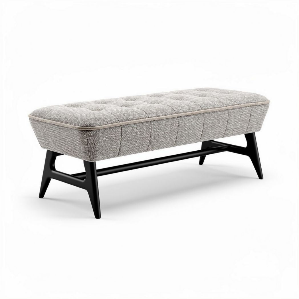 banken met stoffen bekleding 120 x 40 x 45 cm in grijs en zwart houten poten