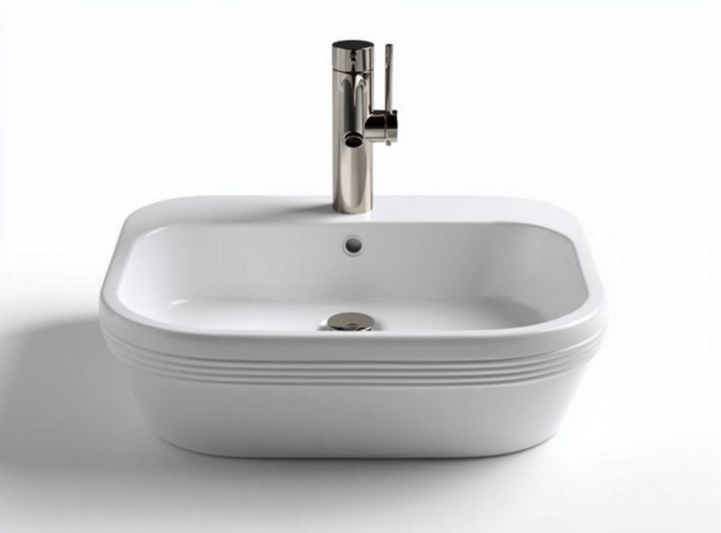 Witte keramische wastafel met meubel en glanzende kraan 50 x 40 x 15cm