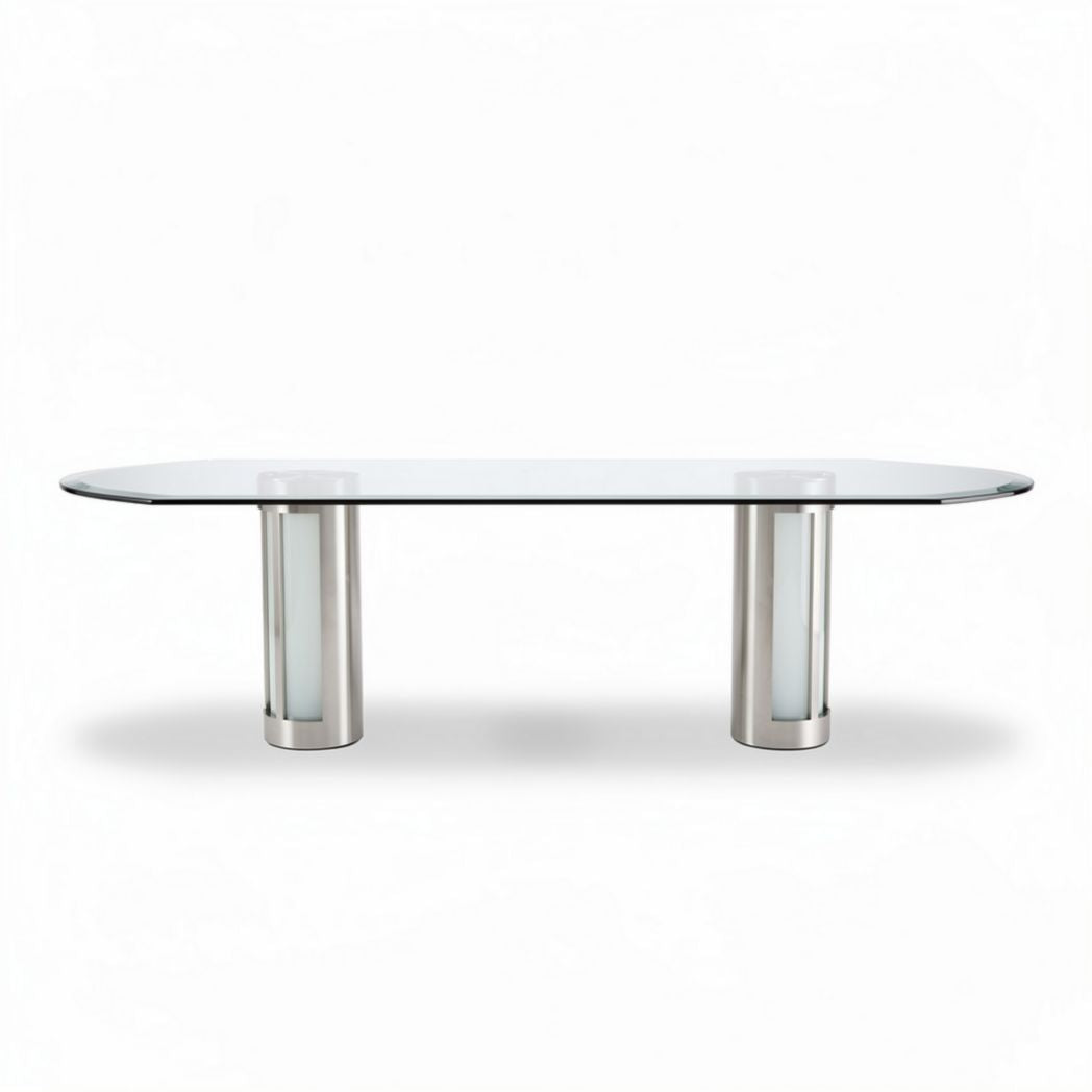 Glazen tafel met roestvrijstalen poten 150 x 80 x 75cm voor modern interieur