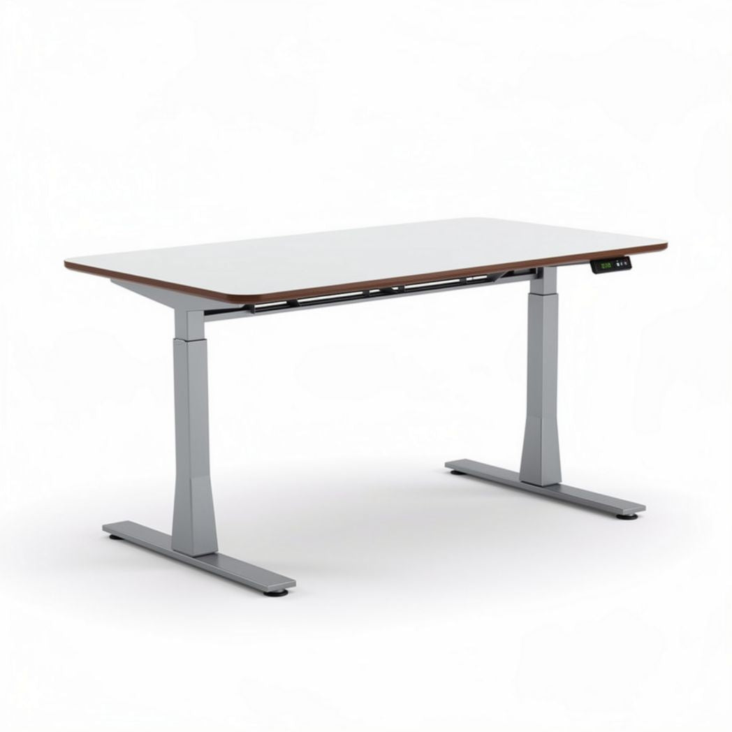 Verstelbaar bureau met elektrische hoogteverstelling 120 x 60 x 75cm grijs bruin hout