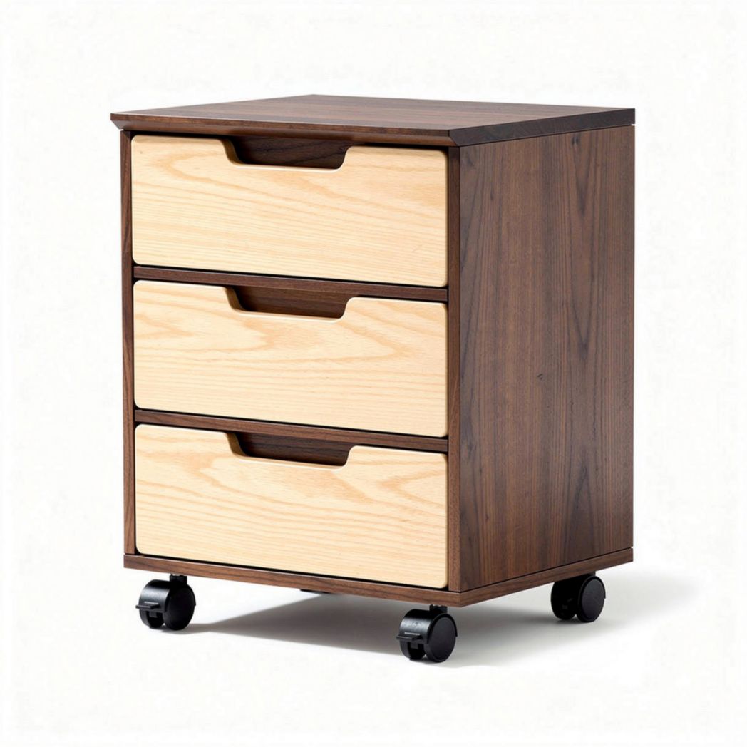 Houten ladekast met wielen drievoudig 40 x 40 x 60 cm bruin en lichtgeel