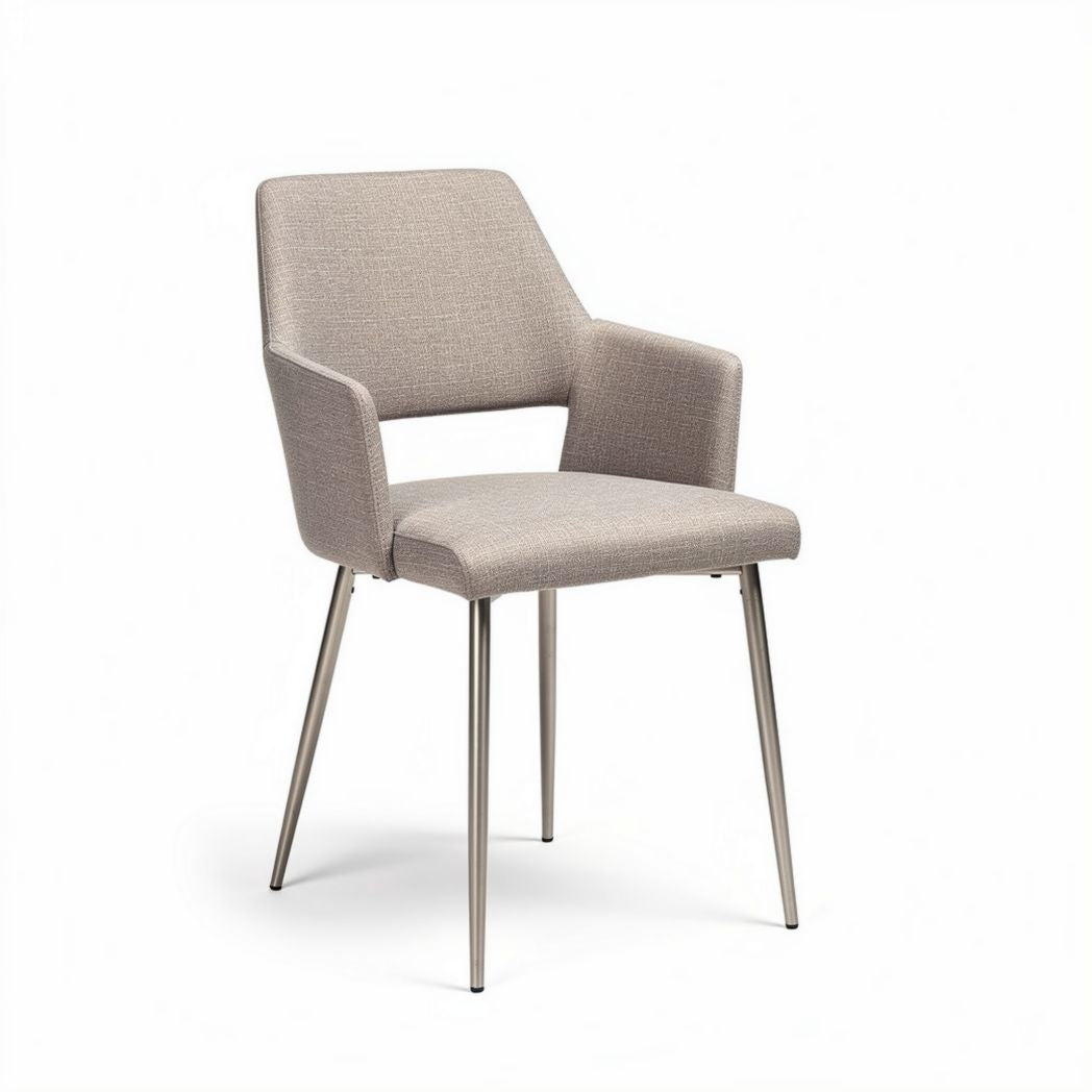 Stoel van stof met armleuningen en metalen poten 52 x 55 x 85 cm beige