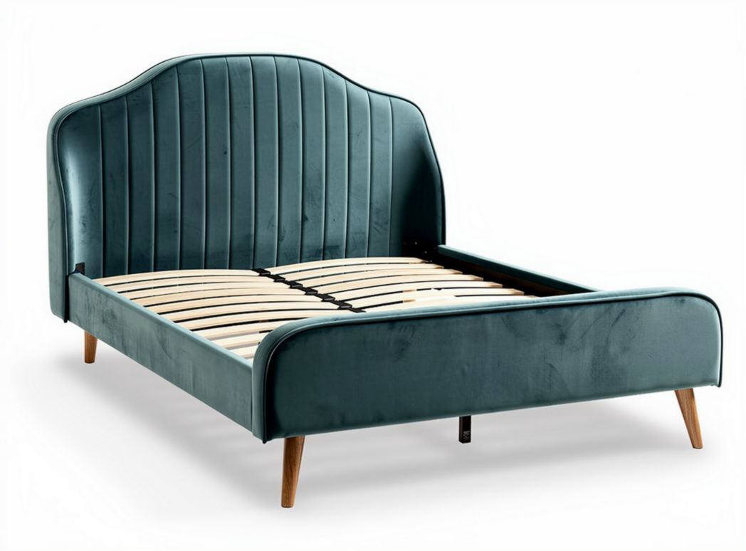 Velvet bedframe met houten lattenbodem in blauw 200 x 160 x 100cm