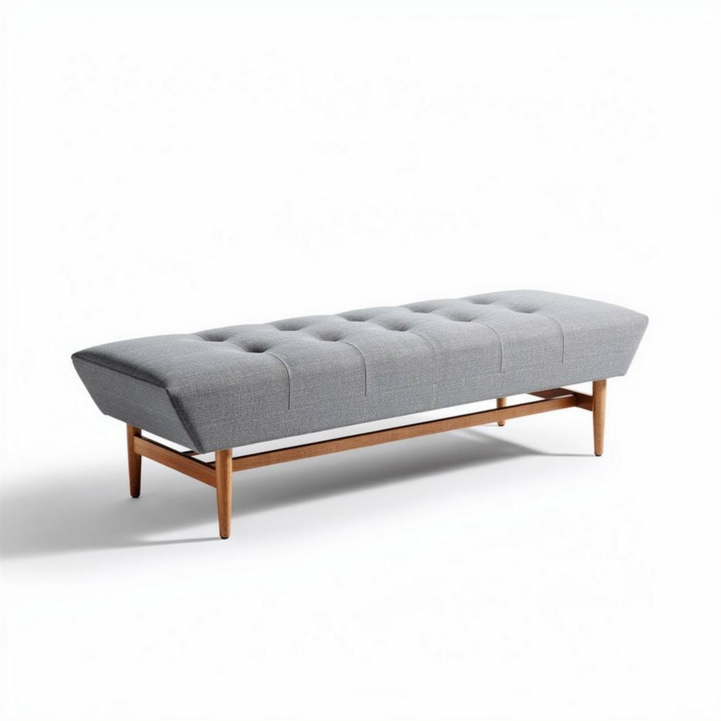 Grijze stoffen bank met houten poten afmetingen 200 x 70 x 45cm