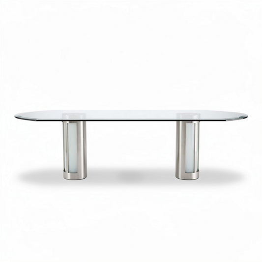Glazen tafel met roestvrijstalen poten 150 x 80 x 75cm voor modern interieur