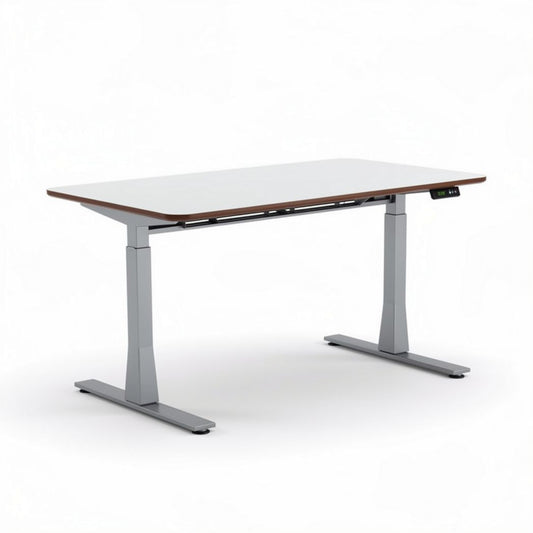 Verstelbaar bureau met elektrische hoogteverstelling 120 x 60 x 75cm grijs bruin hout