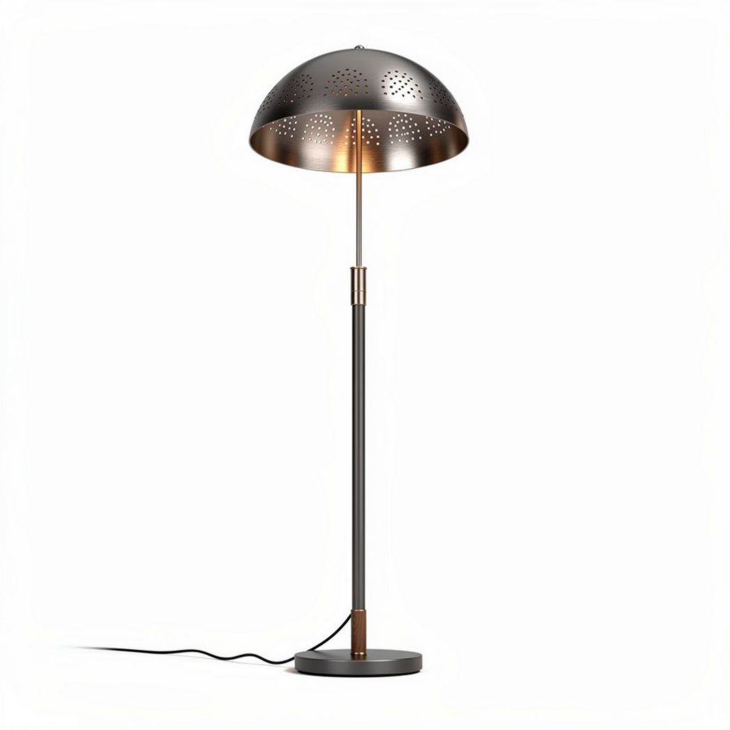 Stalen vloerlamp met ronde kap en perforaties 70 x 25 x 160cm zwart en brons