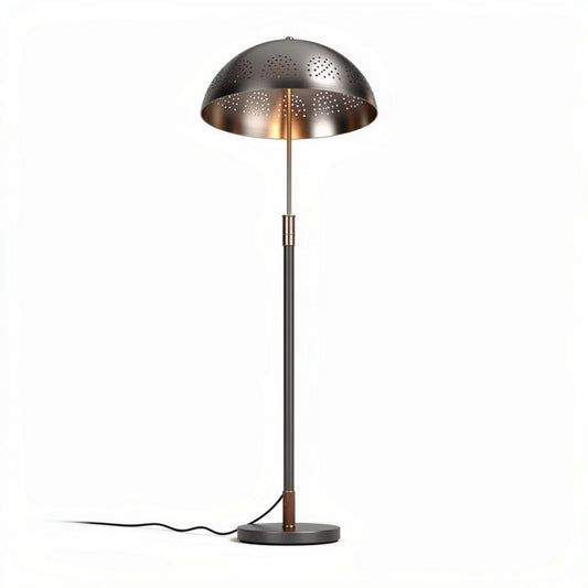 Stalen vloerlamp met ronde kap en perforaties 70 x 25 x 160cm zwart en brons